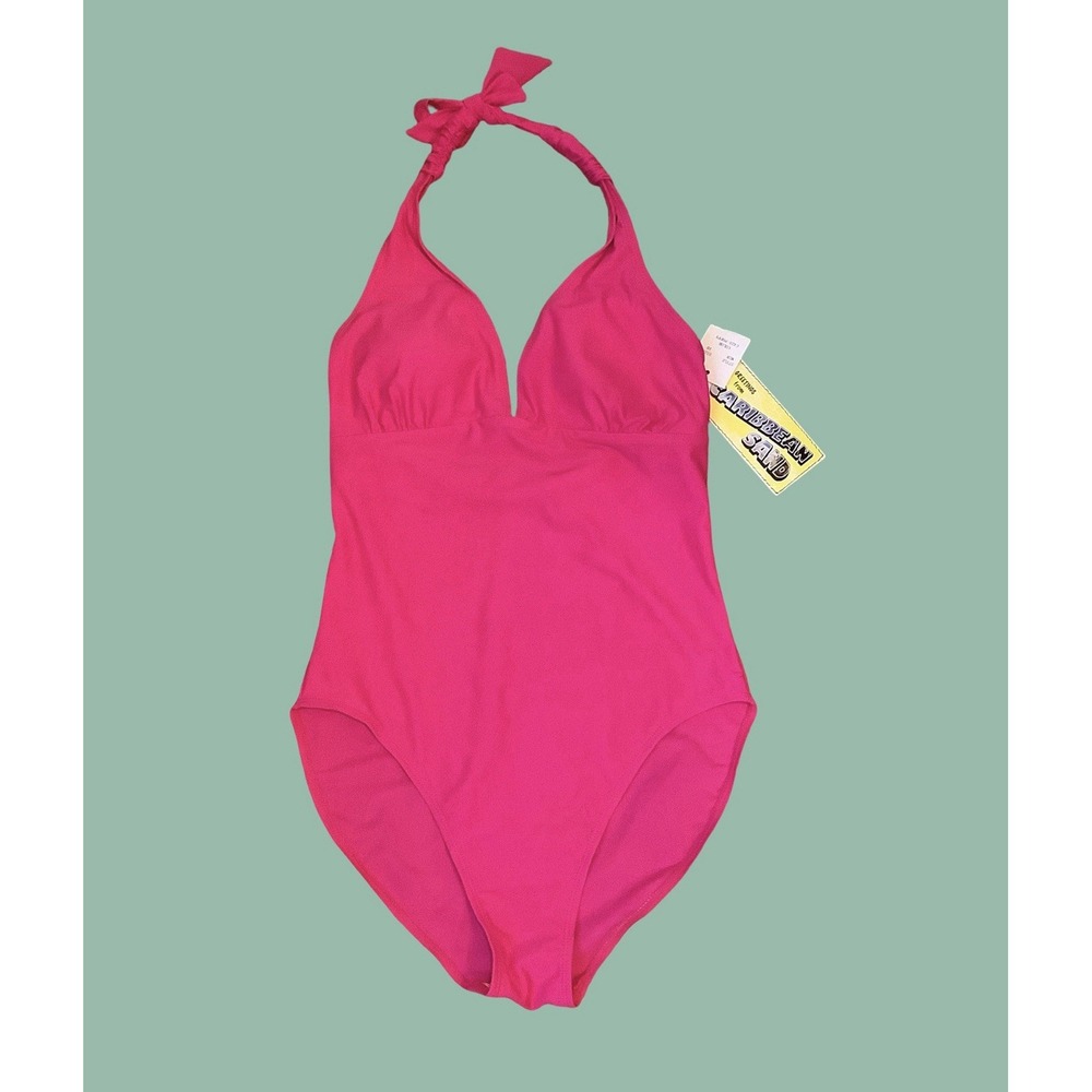 Womens Swimsuit Hot Pink One Piece By Caribbean Sand Sz 10 NWT!